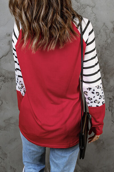 Heart Striped Raglan Sleeve T-Shirt Trendsi