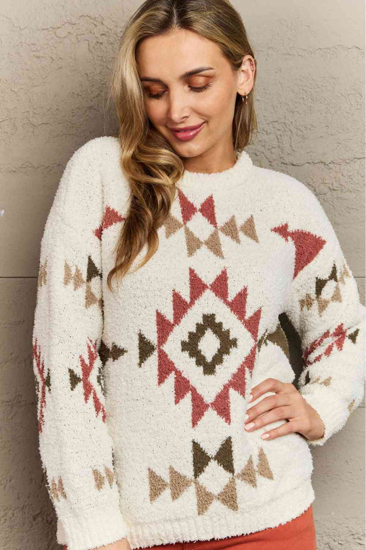 HEYSON Cozy Sunday Aztec Fuzzy Sweater Trendsi