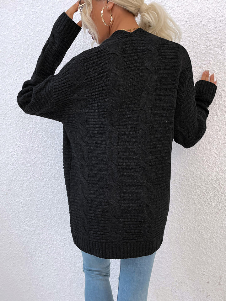 Cable-Knit Open Front Cardigan with Pockets Trendsi