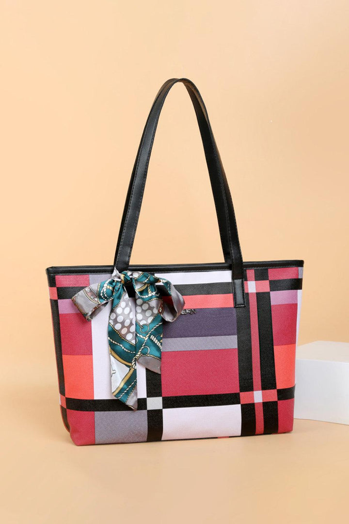 Baeful Color Block Tie Detail PU Leather Tote Bag - Super Amazing Store