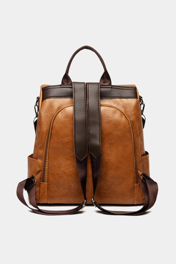 Contrast Color PU Leather Backpack - Super Amazing Store