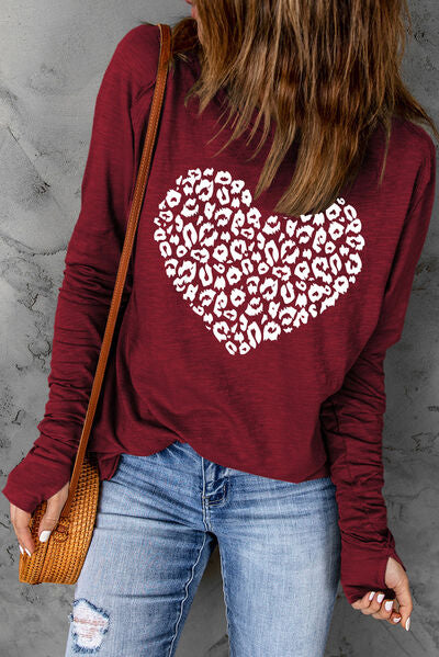 Heart Graphic Round Neck Long Sleeve T-Shirt Trendsi