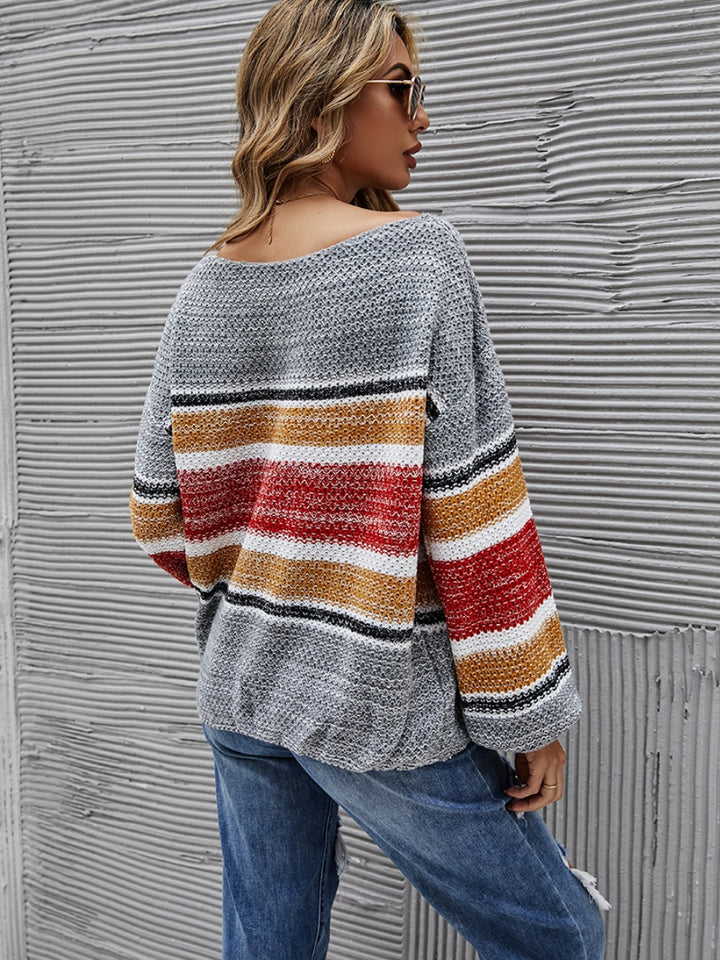 Color Block Boat Neck Knit Top Trendsi