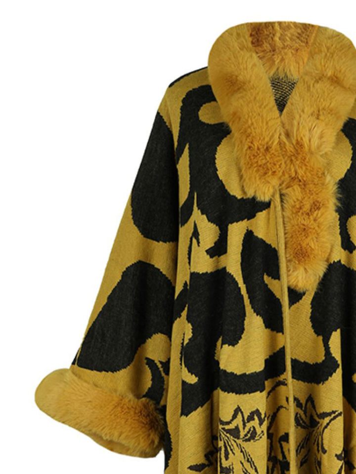 Faux Fur Trim Poncho - Super Amazing Store