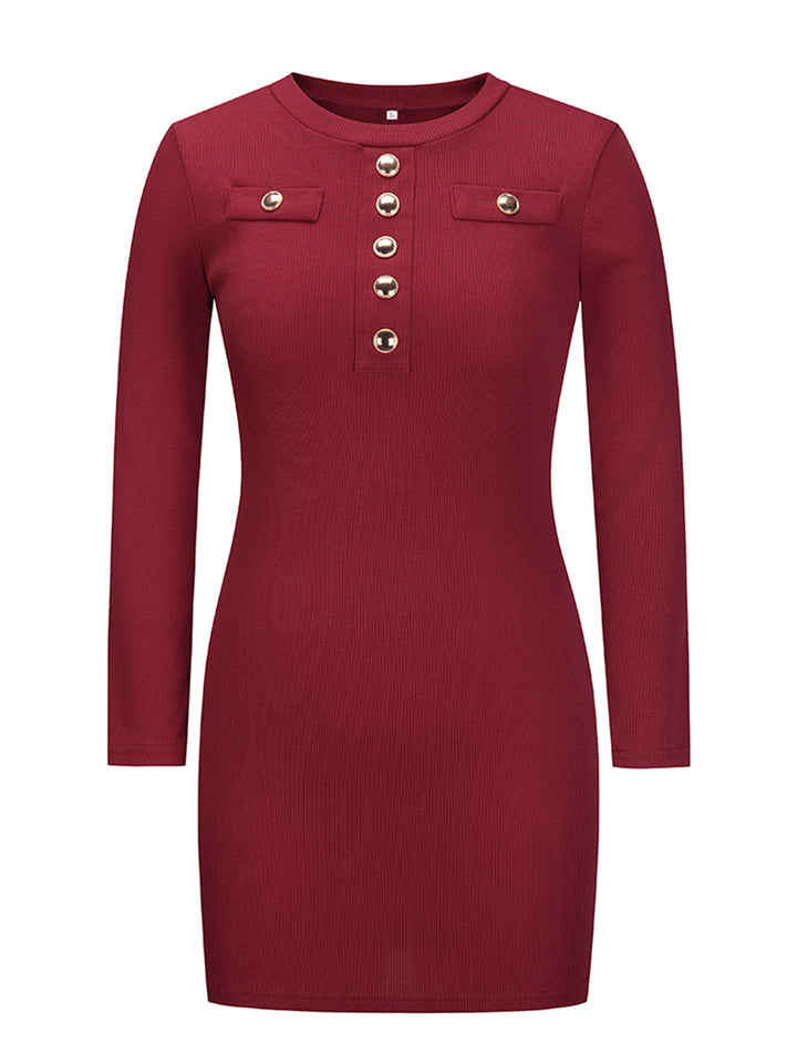 Long Sleeve Ribbed Sweater Dress Trendsi