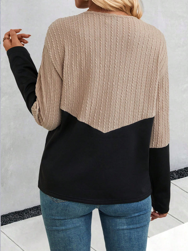 Two-Tone V-Neck Blouse Trendsi