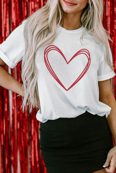 Heart Round Neck Short Sleeve T-Shirt Trendsi