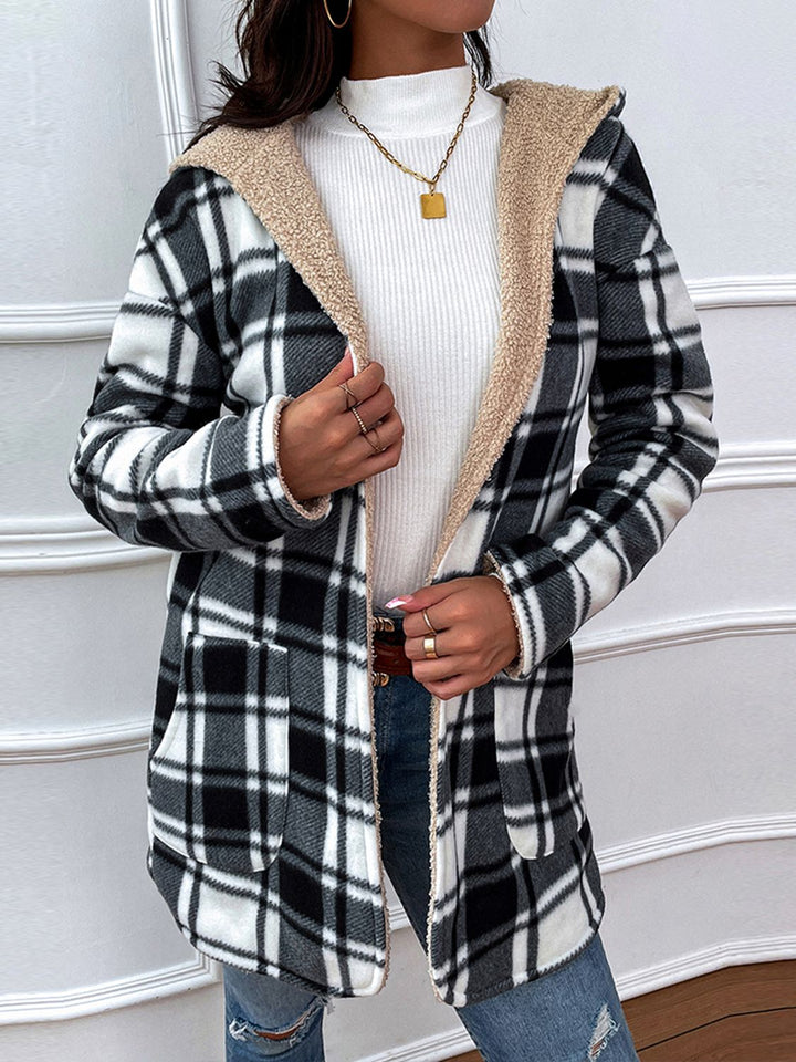 Plaid Hooded Longline Coat - Super Amazing Store