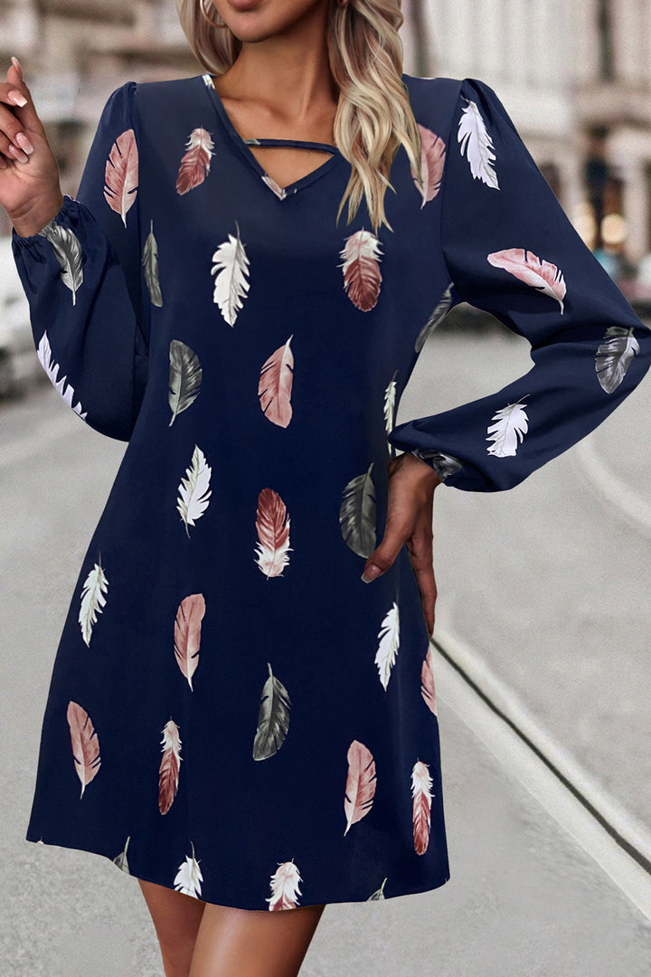 Feather Print V-Neck Dress Trendsi