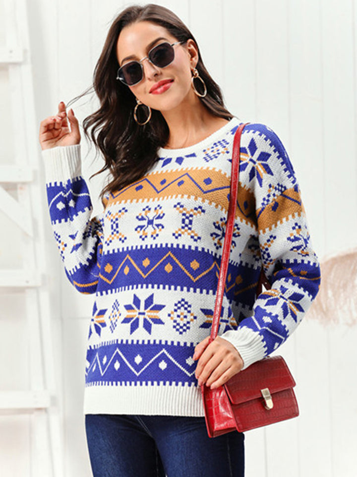 Snowflake Pattern Round Neck Sweater - Super Amazing Store