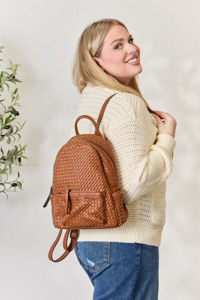 SHOMICO PU Leather Woven Backpack Trendsi