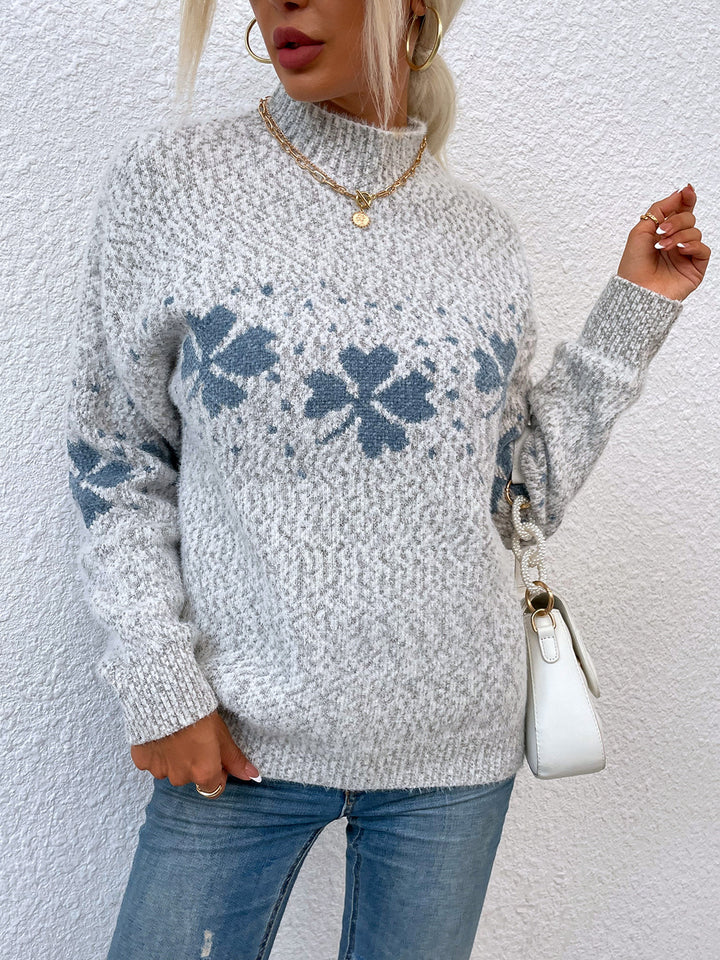 Four Leaf Clover Mock Neck Sweater - Super Amazing Store