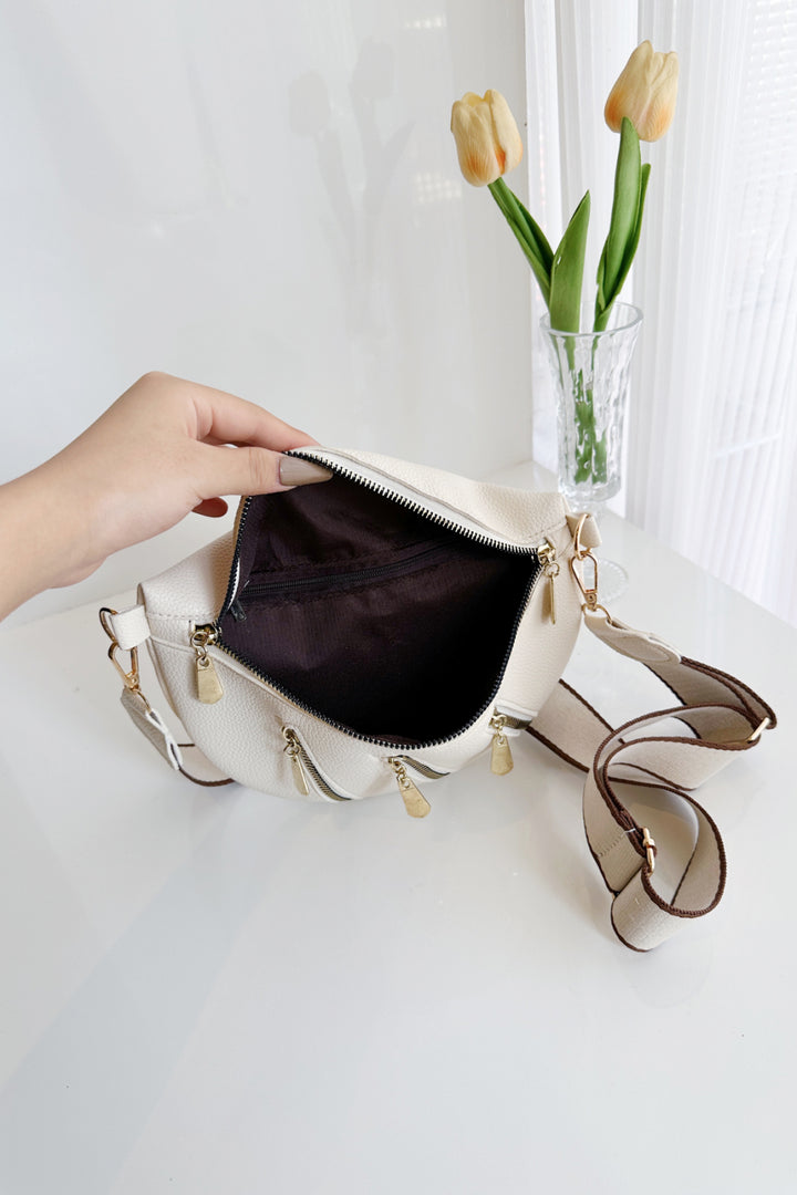 PU Leather Multi Zipper Shoulder Bag Trendsi