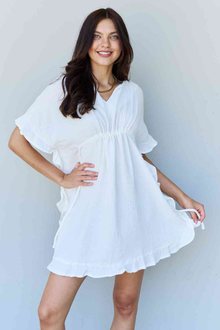 Ninexis Out Of Time Full Size Ruffle Hem Dress with Drawstring Waistband in White Trendsi