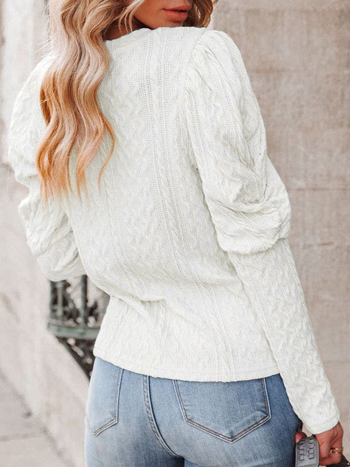 Round Neck Puff Sleeve Knit Top Trendsi