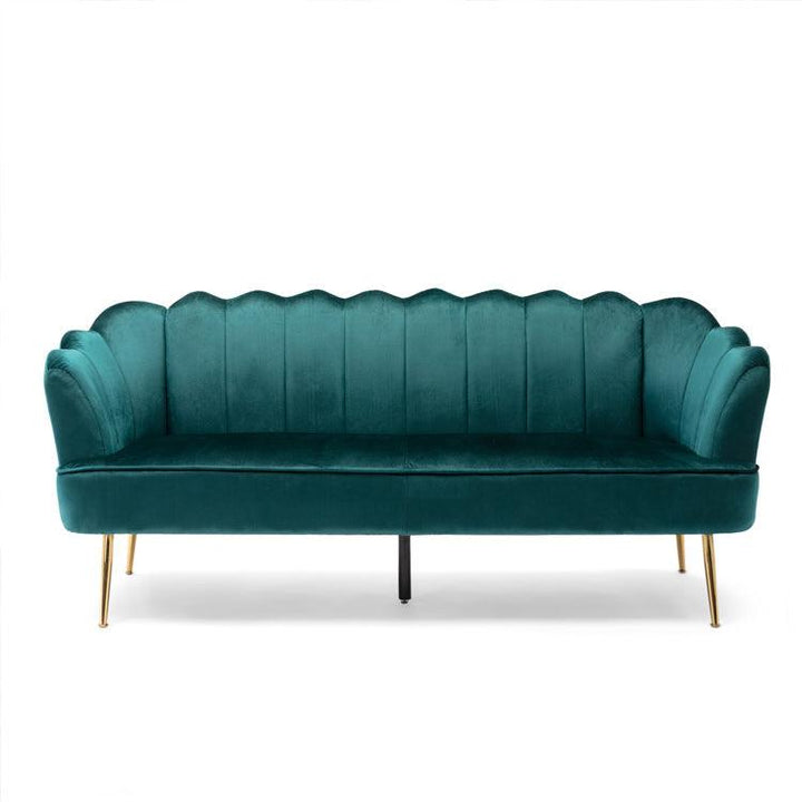 Modern Glam Velvet Channel Stitch 3-Seater Shell Sofa With Gold Legs - Super Amazing Store