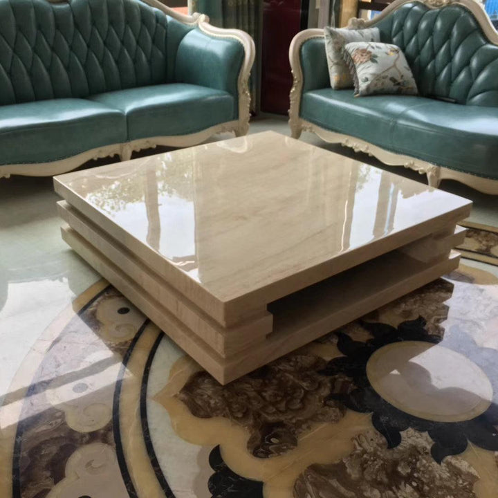 white travertine marble coffee tables, stone center table - Super Amazing Store
