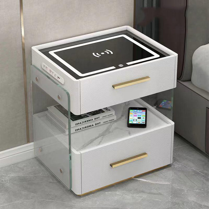 Smart Side Nightstand Table with 2 Drawers BT speaker, Fingerprint Unlock, 3 Modes Light, USB type c Charging - Super Amazing Store