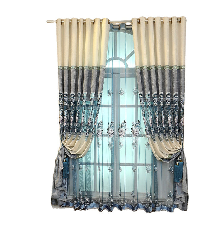 European Styles Luxury Blue White Embroidery Shading Bedroom Curtain Collection - Super Amazing Store