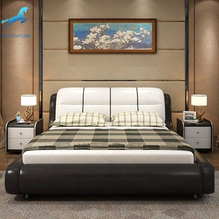 Modern Art Antique Comfortable Ivory White Color Furniture Bedroom Leather Double Bed - Super Amazing Store