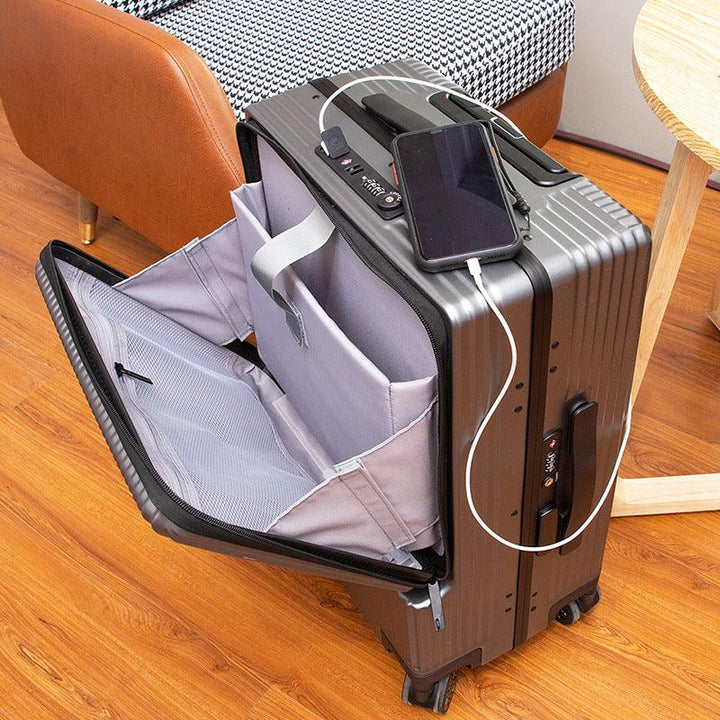 Business suitcase unisex front opening password box boarding box suitcase universal wheel 20-inch luggage case male suitcase - Super Amazing Store