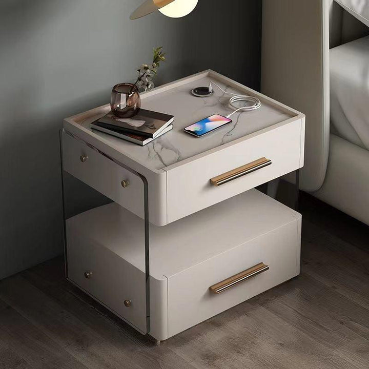 Smart Side Nightstand Table with 2 Drawers BT speaker, Fingerprint Unlock, 3 Modes Light, USB type c Charging - Super Amazing Store