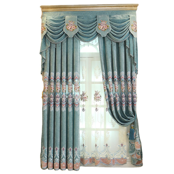 American Styles Chenille Blackout Living Room Luxury Window Curtain Set with Valance Curtain Collection - Super Amazing Store