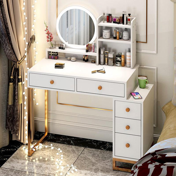 Simple modern multifunctional vanity dressing table with led light bedroom wooden makeup table design mirror dresser - Super Amazing Store