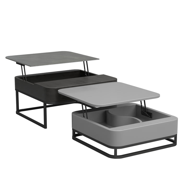 Modern Square Lift Top Coffee Table Gray With Nesting Drawer Storage Office Living Room - Super Amazing Store