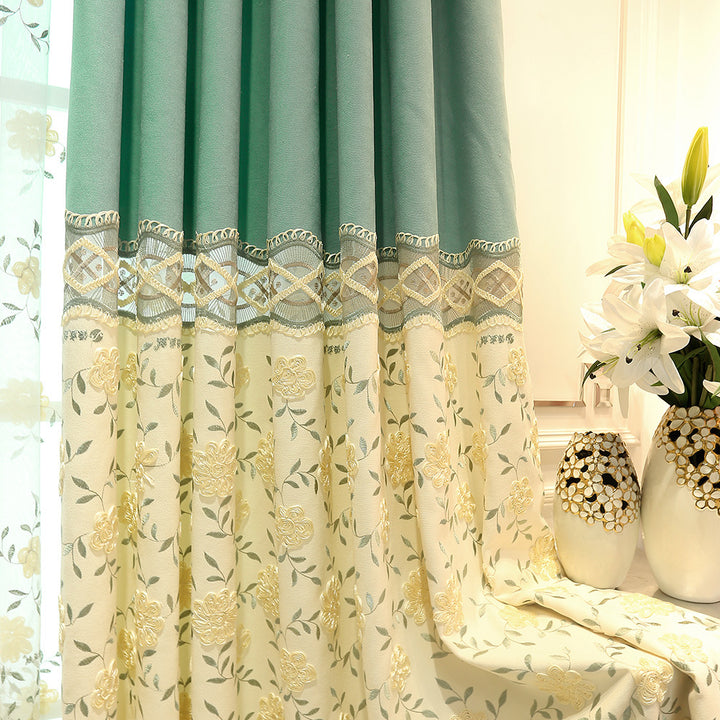 Korean Styles Green Floral Embroidery Living Room curtain collection - Super Amazing Store