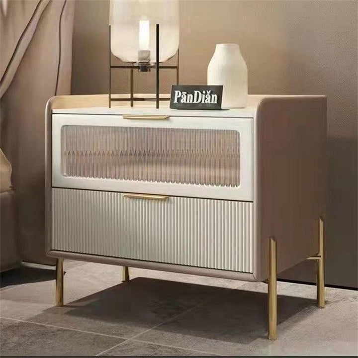 Nightstands Stainless Steel Drawer NightStand Gloss White Luxury Modern Bedside Table For Bedroom - Super Amazing Store