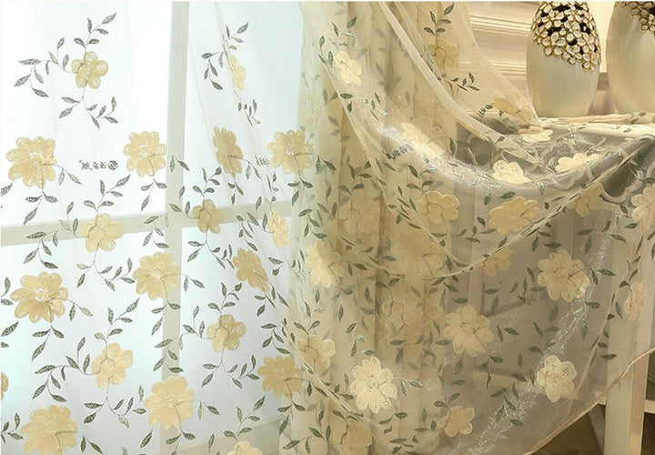 Korean Styles Green Floral Embroidery Living Room curtain collection - Super Amazing Store