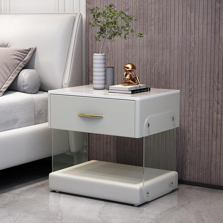 Fashionable bedside table dark simple modern leather storage luxury wood nightstand - Super Amazing Store