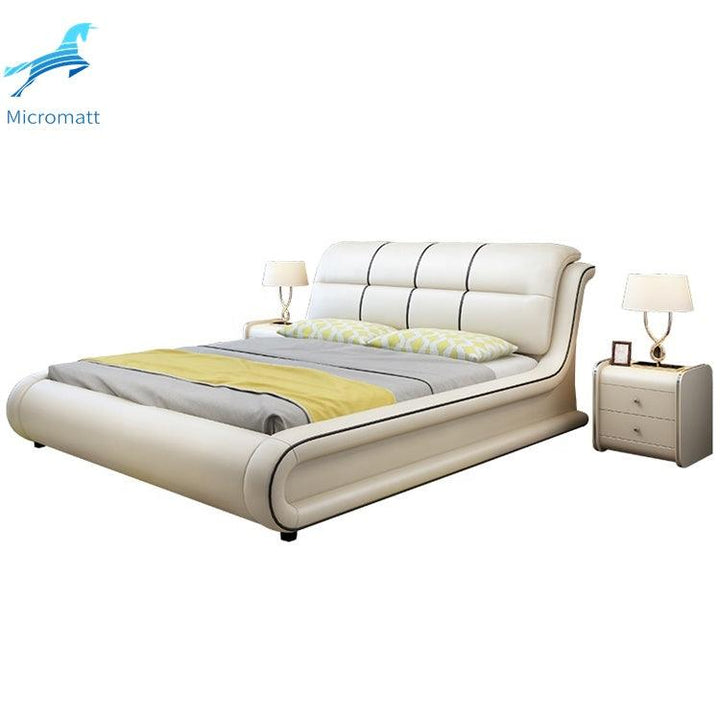 Modern Art Antique Comfortable Ivory White Color Furniture Bedroom Leather Double Bed - Super Amazing Store