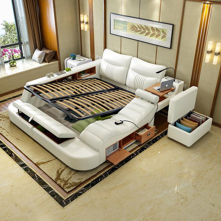Luxury Bed Room Set Bedroom Furniture Hotel Bed Set Intelligent Tatami Leather Bed White Modern Bedroom Furniture - Super Amazing Store