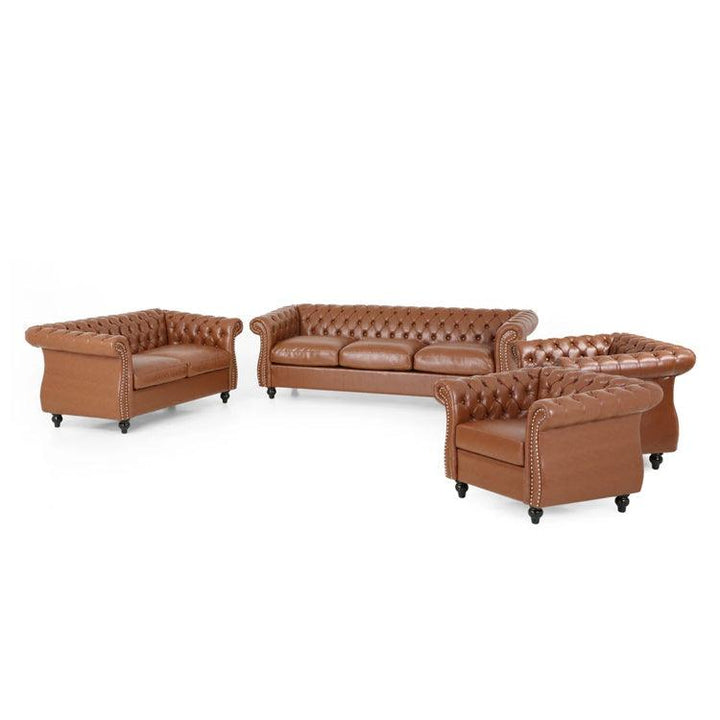 Living Room Mid Century furniture  Brown Leather Sectional Couch Sofa Set - Super Amazing Store