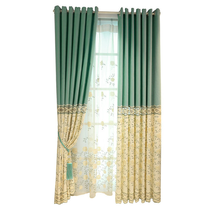 Korean Styles Green Floral Embroidery Living Room curtain collection - Super Amazing Store