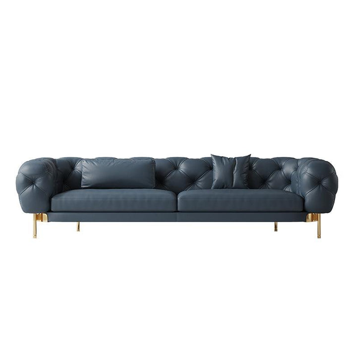 New Luxury Italian Lounge Style Modern Design Blue Leather 3 Seats Chesterfield Corner Sofa Sectional Living Room Sofas For Home - Super Amazing Store