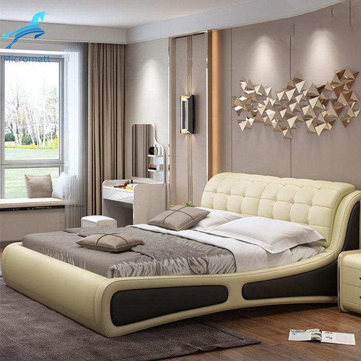 Bedroom Set Furniture Frame Double Queen Size Modern Leather Luxury Bed - Super Amazing Store