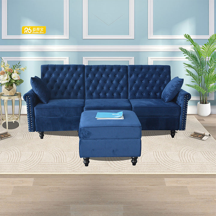 Redde Boo Modern Velvet Fabric Tufted Section Sofa Set Furniture Sectionals Chesterfield L Shaped Living Room  Sofa - Super Amazing Store