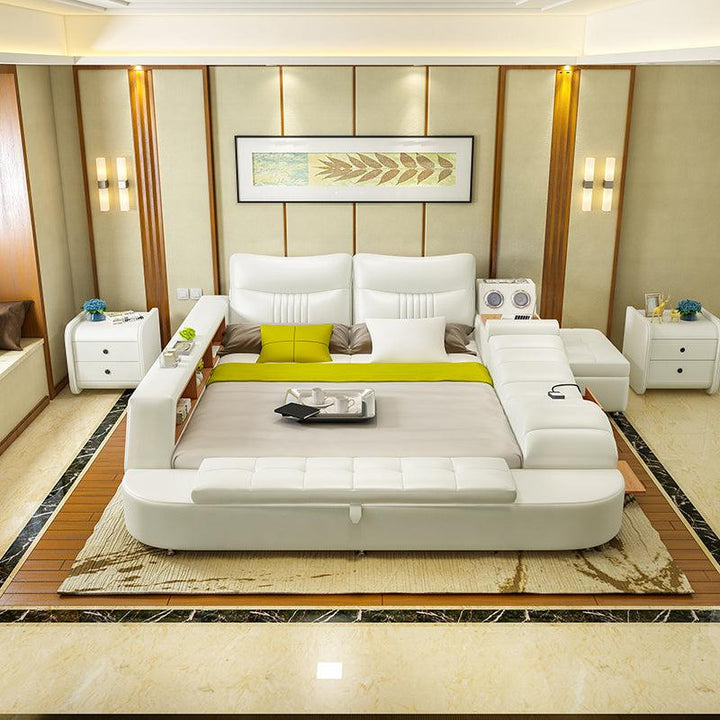 Luxury Bed Room Set Bedroom Furniture Hotel Bed Set Intelligent Tatami Leather Bed White Modern Bedroom Furniture - Super Amazing Store