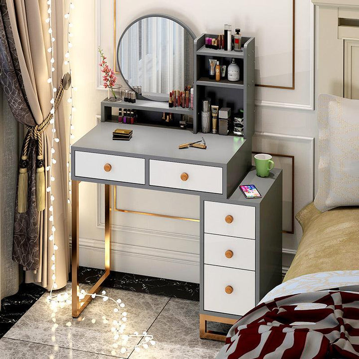 Simple modern multifunctional vanity dressing table with led light bedroom wooden makeup table design mirror dresser - Super Amazing Store