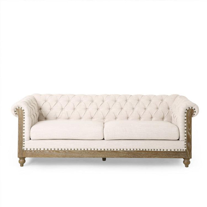 Living Room Chesterfield Tufted Fabric 3 Seater Sofa with Nailhead Trim - Super Amazing Store