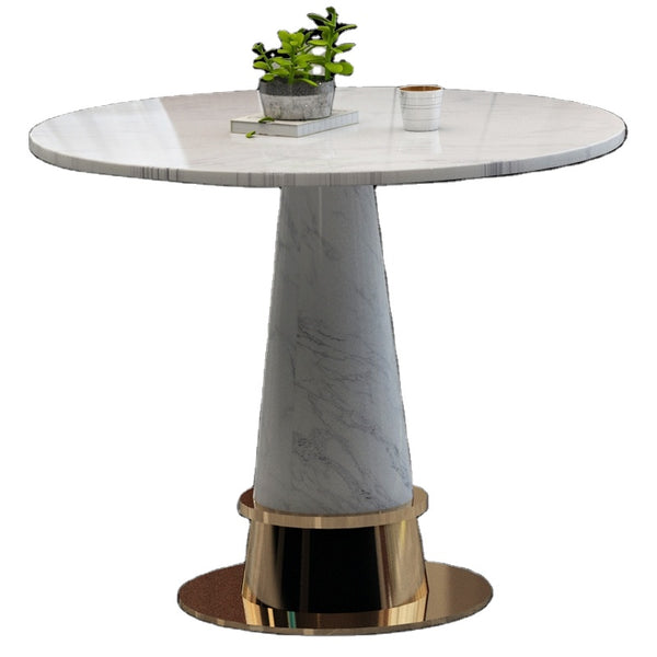 Stainless steel light luxury small round table marble dining table nordic apartment coffee table - Super Amazing Store