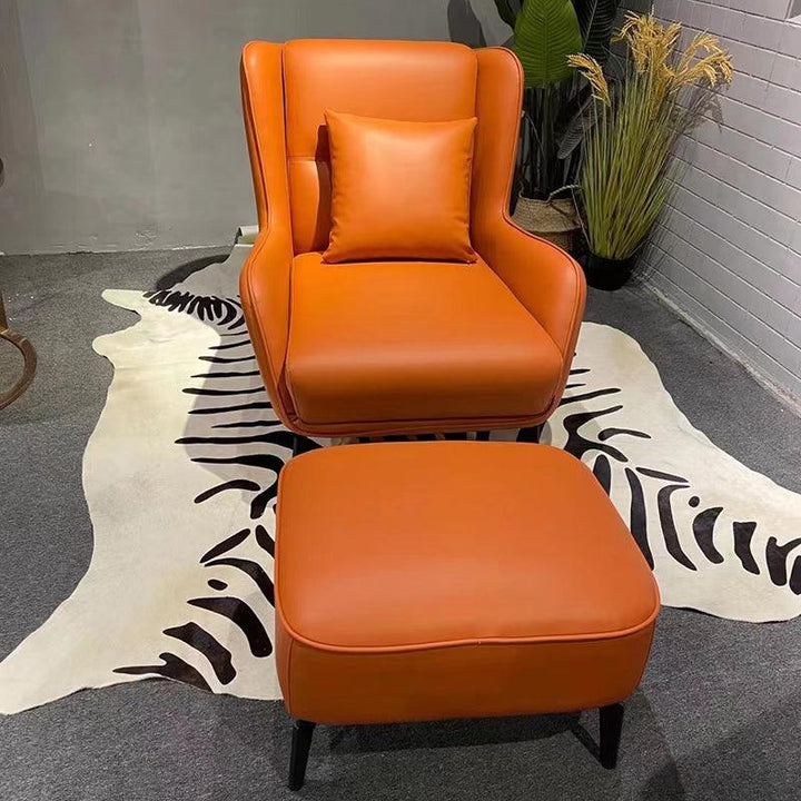 Cheap Luxury Modern Design Leather Simple Orange Accent Lounge Leisure Chair Office Arm Chair With Stool Living Room Furniture - Super Amazing Store