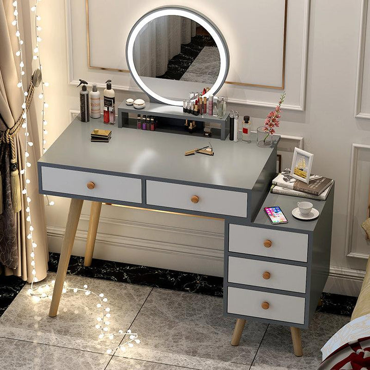 Stretch solid wood leg bedroom light luxury make up drawer dresser with mirror practical movable storage cabinet dressing table - Super Amazing Store