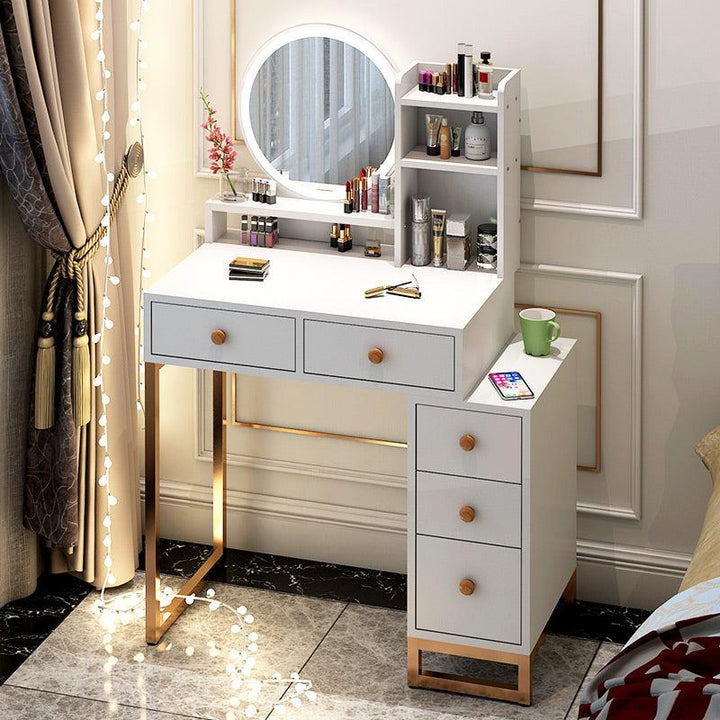 Simple modern multifunctional vanity dressing table with led light bedroom wooden makeup table design mirror dresser - Super Amazing Store