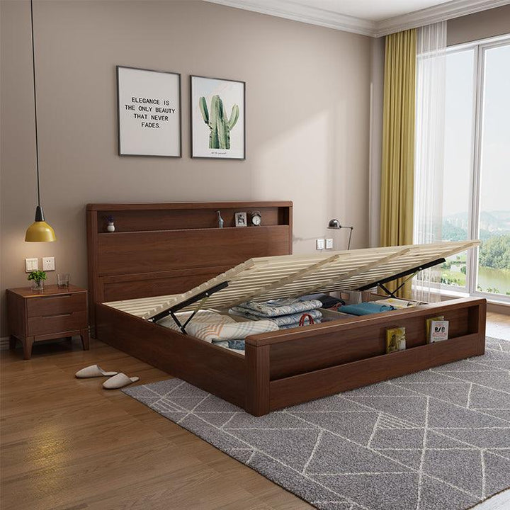Nordic Modern Style Trundle Platform Bed With Storage 1.8 & 1.5 Meters Bedroom Furniture Simple Bed Frame wooden Bed - Super Amazing Store