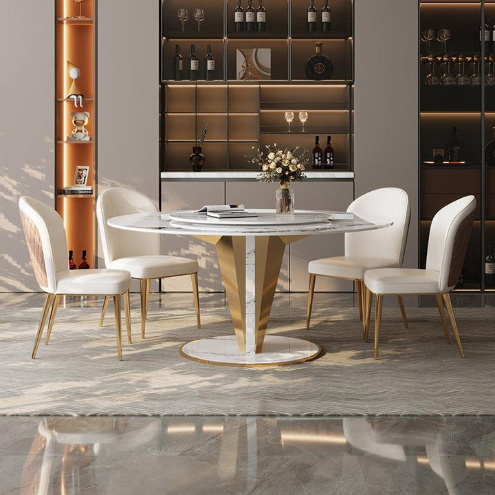 Modern Solid Wooden Frame Marble Top Marble Round Dining Table With Turntable For Dining Room Furniture - Super Amazing Store