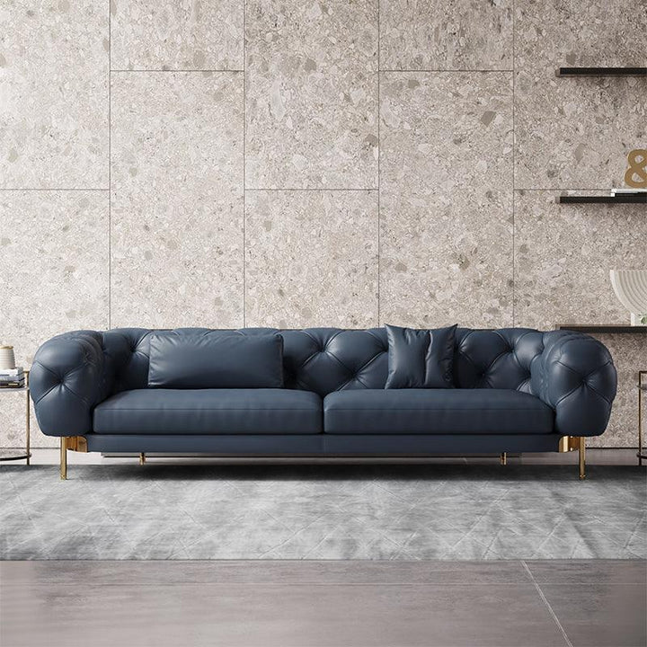 New Luxury Italian Lounge Style Modern Design Blue Leather 3 Seats Chesterfield Corner Sofa Sectional Living Room Sofas For Home - Super Amazing Store